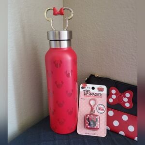 Disney Minnie Mouse Red Water Bottle and Lip Balm Set With Minnie Wristlet